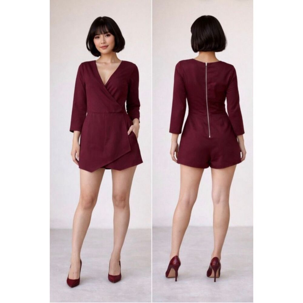 Abercrombie Burgundy Wrap Front Romper Women’s Size 10